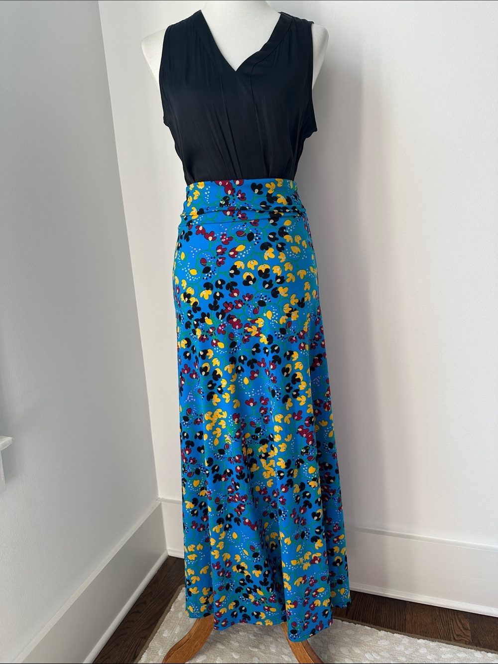 Lularoe Floral Print Blue Yellow Maxi Skirt Size XXS